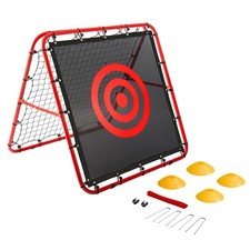 Double-Sided Football Rebounder Net 100x100cm Adjustable Kickback Trainer Red