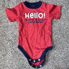 “HELLO! I’m About To Blow Up Your Newsfeed” Baby Shirt Red And Blue 0-3months