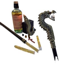 Walking/GadgetStick Dragon Head Ball In Mouth Handle Flasks & Lighter In Stick