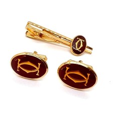 Cartier Cuffs Cufflinks Tie Pin Set Bordeaux Gold Used Good Condition Vintage