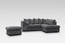 JUMBO CORD LEFT / RIGHT HAND CORNER SOFA SUITE SET + FOOTSTOOL GREY BLACK BROWN
