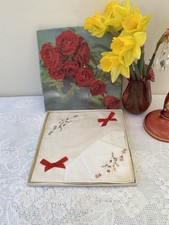 New Vintage Boxed 2x Ladies Handkerchiefs, Cotton Embroidered