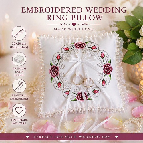 Embroidered rose wedding ring - wedding,