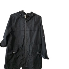 Lightweight Parka Womens Small Black Raincoat Hooded Pockets Foldaway