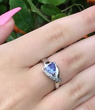0.96ct Trillion Cut Tanzanite & Diamond Silver 925 Ring Size O Brand New in Box 