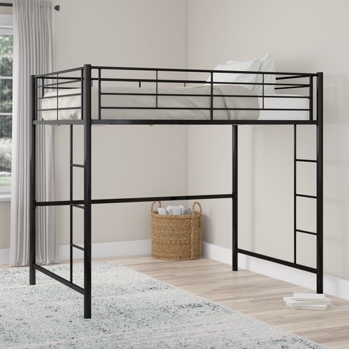 Black loft bed with - , brushed