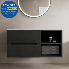 1000mm Bathroom Vanity Unit White Marble Countertop Wall Hung Fluted Black Unit