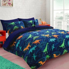 KIDS DINOSAUR BLUE BEDDING SET Quilt Soft Duvet Cover Teddy Fleece Warm Double