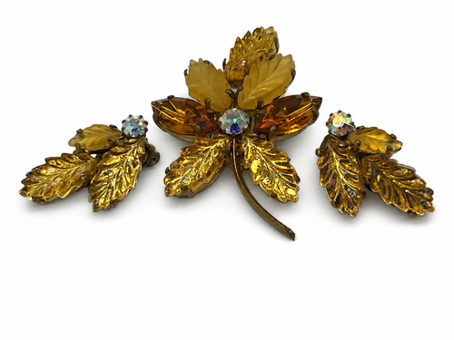 Vintage amber rhinestone - rhinestone, leaf