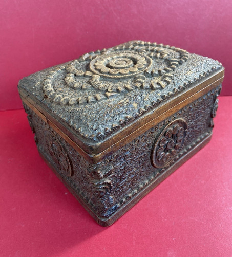 Antique hand carved wooden box - hand,