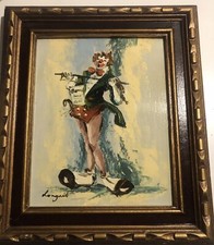 Longnet Clown Painting Oil On Board Vintage 22 X 14”