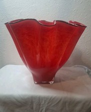 Jonathan Winfisky Art Glass Bowl: Red Firecracker Mottled Glassware, Signed