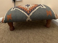 KILIM FLAT WEAVE WOODEN UPHOLSTERED FOOTSTOOL