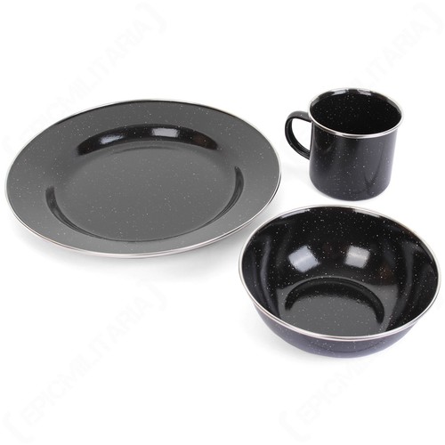 Black enamel camping dinner - black,