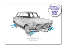 Peugeot 404 hand-drawn A5