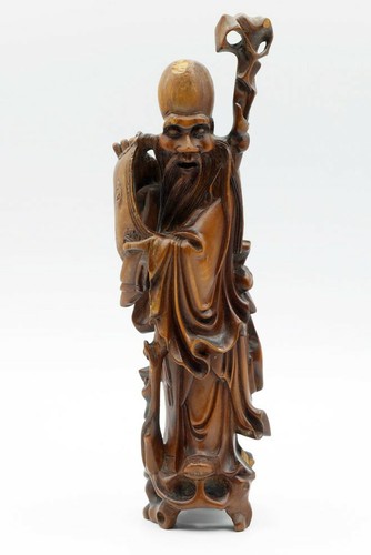 Carved wooden figure shou - figure,
