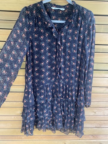 Zara navy floral chiffon - navy,