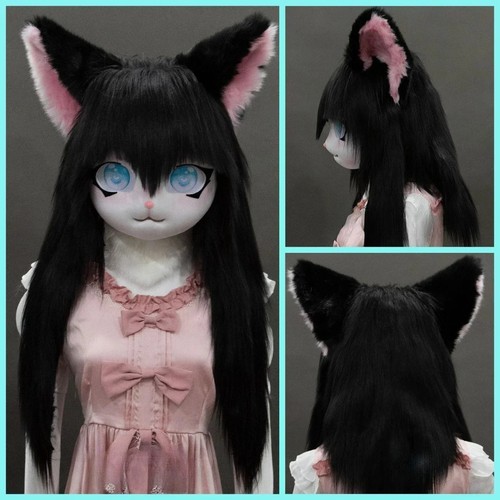 Black haired kigurumi mask - black,