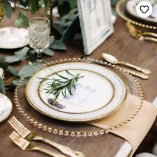 BEADED GLASS CHARGER PLATE GOLD/SILVER 33CM DIAMETER WEDDING UK SELLER 4 pack