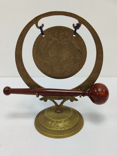 Vintage engraved brass table - vintage,