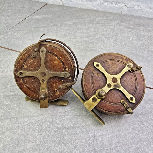 Pair antique fly fishing reels - antique,