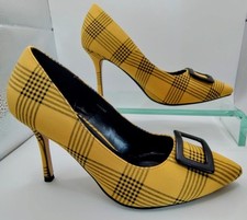 Lunar Elegance Ladies Sheena Yellow & Black Heeled Shoes In Size UK 6