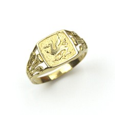  Signet Ring Gold Welsh Dragon and Prince of Wales  