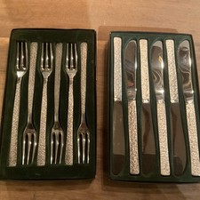 Vintage 1970 Silver Cutlery Sets Forks Knives Super Cool Stainless Steel In Box