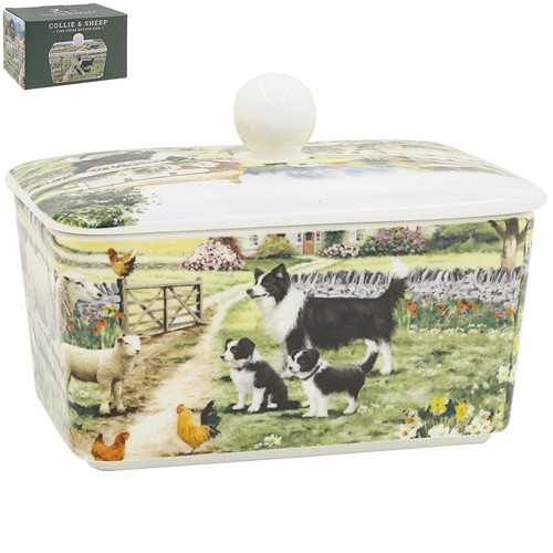 Ceramic butter dish with - butter, lid