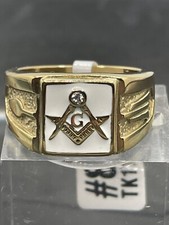 Mens Gold Masonic Ring White