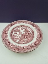 ALFRED MEAKIN OLD WILLOW PINK RED 10" rimmed soup bowls x 3