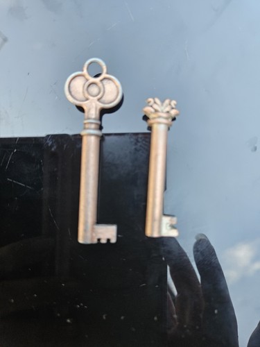 Vintage brass skeleton keys - 2x,