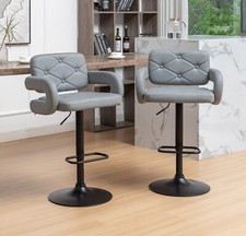 SET OF 2 GREY BAR STOOLS PLUSH GAS LIFT , BREAKFAST KITCHEN BAR LARGE SEAT