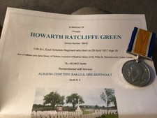 WW1 War Medal KIA Green 13th