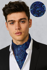 New Blue Navy Satin Silk Mens Black Paisley Floral Cravat Wedding Ascot Scarf UK