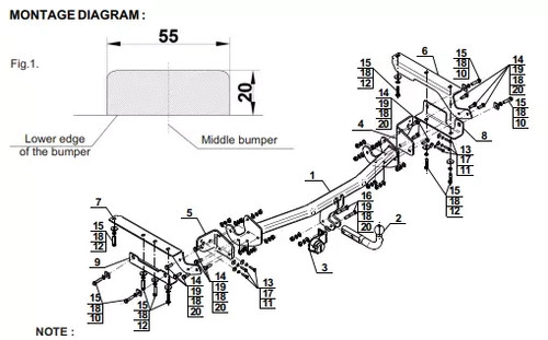 Swan neck tow - bar, for
