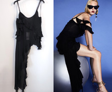 Zara Black Asymmetric Ruffle Frill Drape Blouse Top Size S Approx Fit Size 8 10