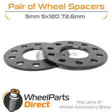 Wheel Spacers (2) Black 5x120 72.6 5mm for Land Rover Discovery [Mk4] 09-16