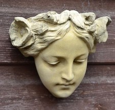 Art nouveau female face decorative wall plaque stone home garden ornament 13cmH