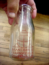 Vintage Half Pint Milk Bottle Brant Rancho Guernsey Milk Canoga Park California