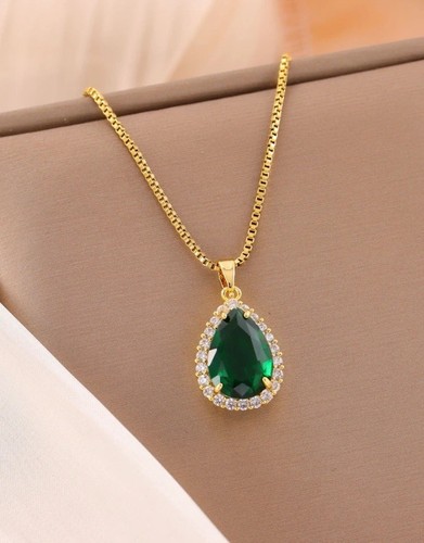 Gold emerald cubic zirconia - gold,