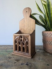 RUSTIC CARVED WOODEN COUNTRY HOUSE GOTHIC CHURCH STYLE CANDLE BOX WALL SCONCE 