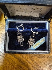 Antique Japan Sterling Silver Rickshaw Earrings With Box