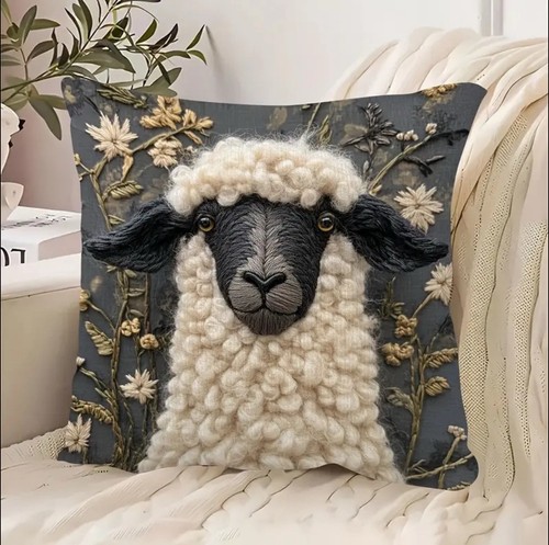 Black white sheep - white, cushion
