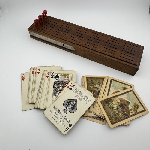 Antique wood cribbage board - wood,