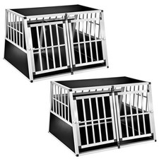 Dog Crate Travel Box Car Transport XXL Double Cage Lockable Angled Walls Pen