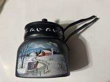 Hand painted 2 Quart Enamel Double Boiler w/ Scenic Paintings