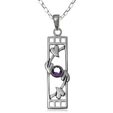Sterling silver purple amethyst Charles Rennie Mackintosh necklace & 18" chain