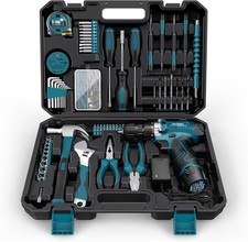 Household Tool Set 12V Cordless Drill Portable Starter PowerTool Combo Kit 206Pc