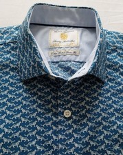 Brook Tavener Formal - School - Casual Shirt - Blue & White Animal Prnt - 16.5''